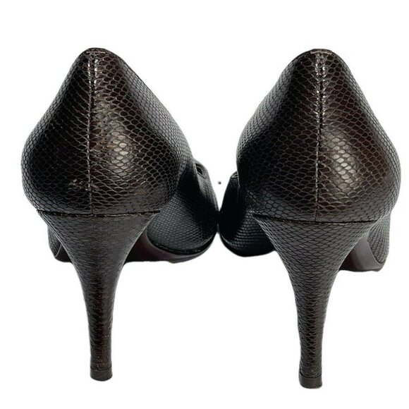 Ann Taylor Womens Peep Toe High Heel Pumps Size 8.5 Brown Textured Leather - Picture 4 of 11